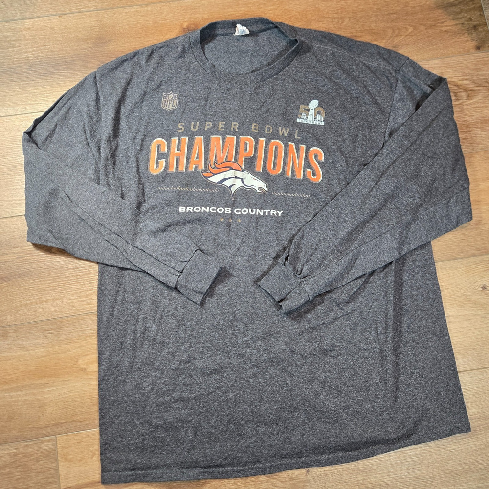 Denver Broncos Super Bowl 50 T Shirt Mens XL Long Sleeve NFL Football Champs